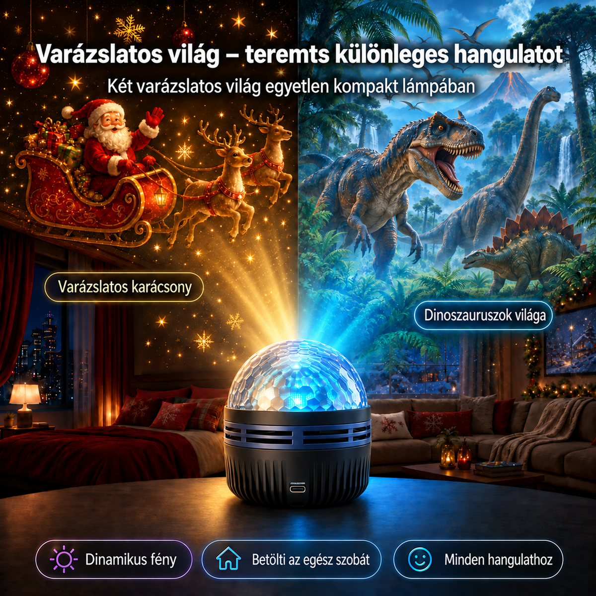 Hivatalos áruház | 🎁🎄🦖 SCNDR® 360° okos holografikus csillagos égbolt projektor (HD Smart Dynamic 5D)